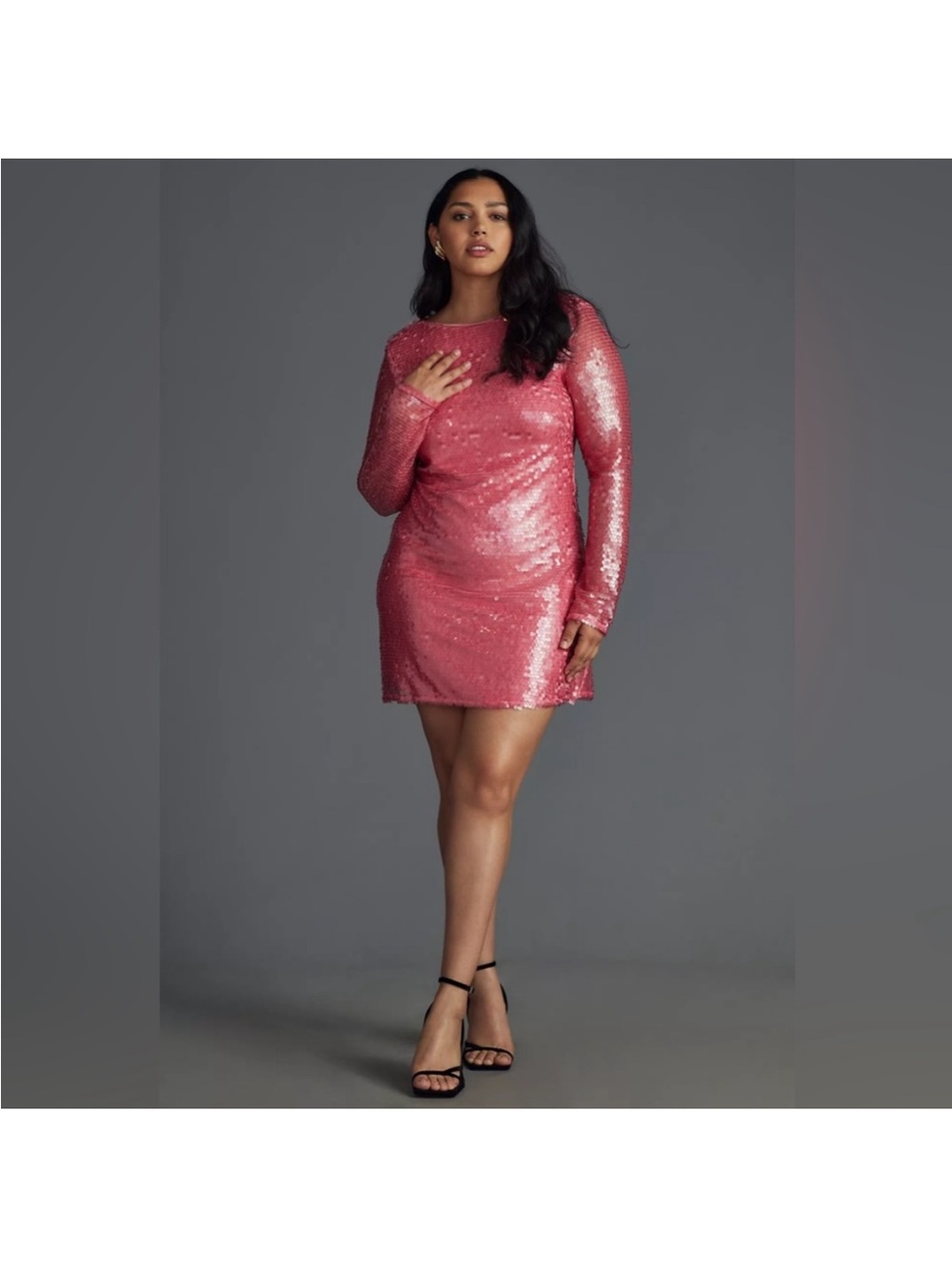 Anthropologie Pink Sequin Long-Sleeve Mini Dress
